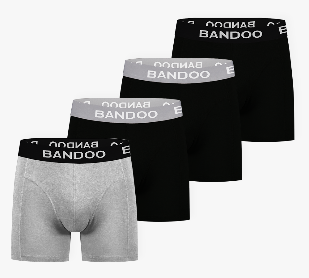 4-Pack Bamboo Boxers – Black + Grey (Classic Essentials)