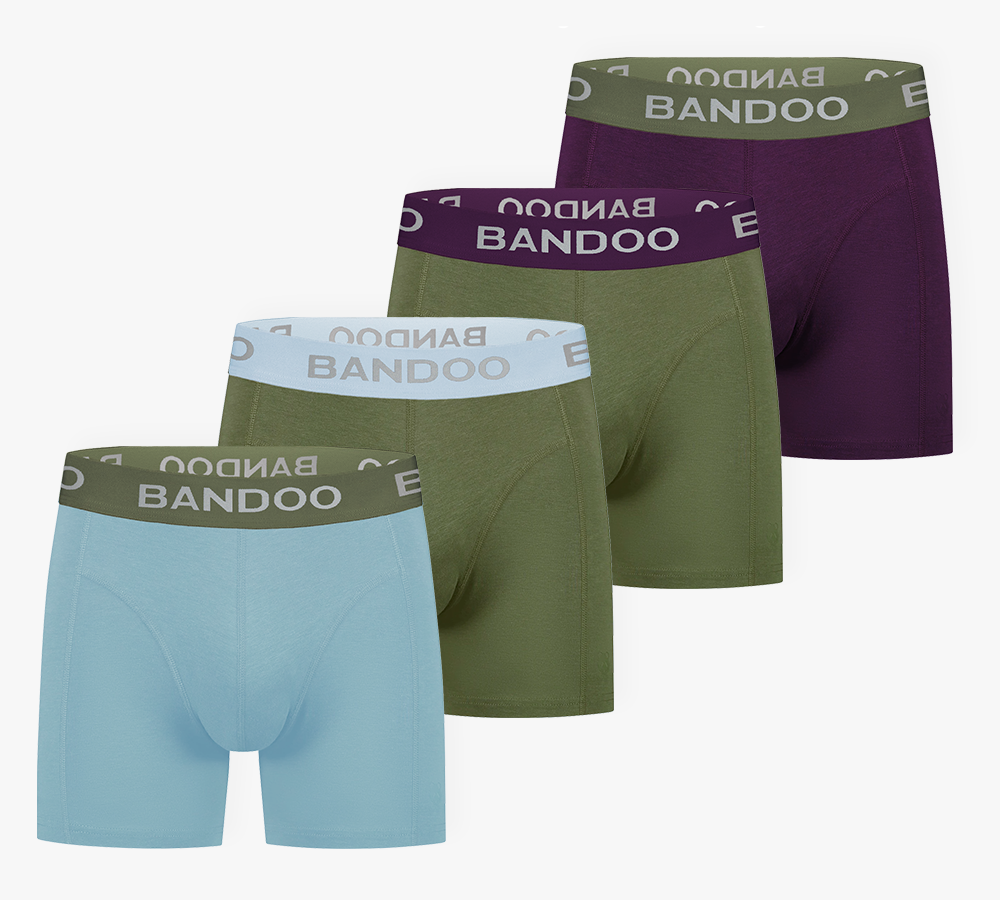 4-Pack Bamboo Boxers – Olive Green + Light Blue + Purple (Limited Edition)