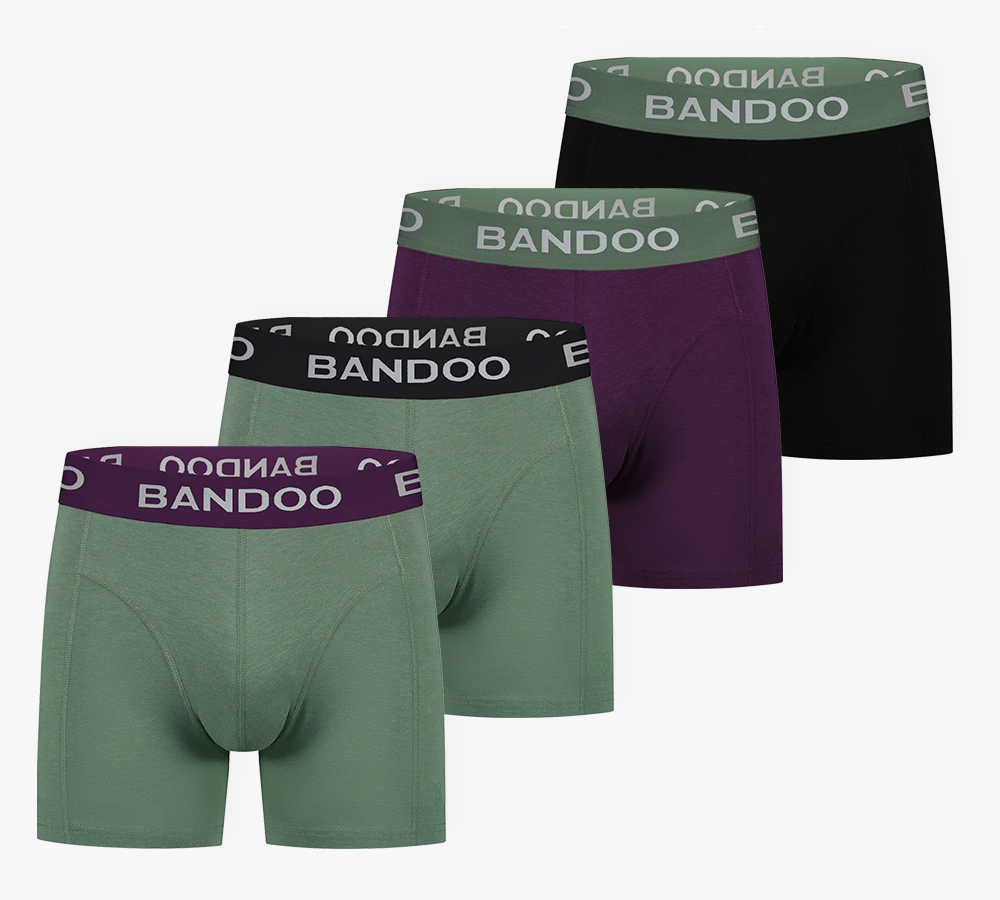 4-Pack Bamboo Boxers – Black + Green + Purple (Contrast Mix)