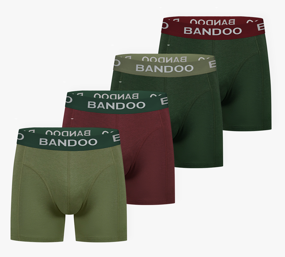 4-Pack Bamboo Boxers – Olive Green + Burgundy (Earth Tones)