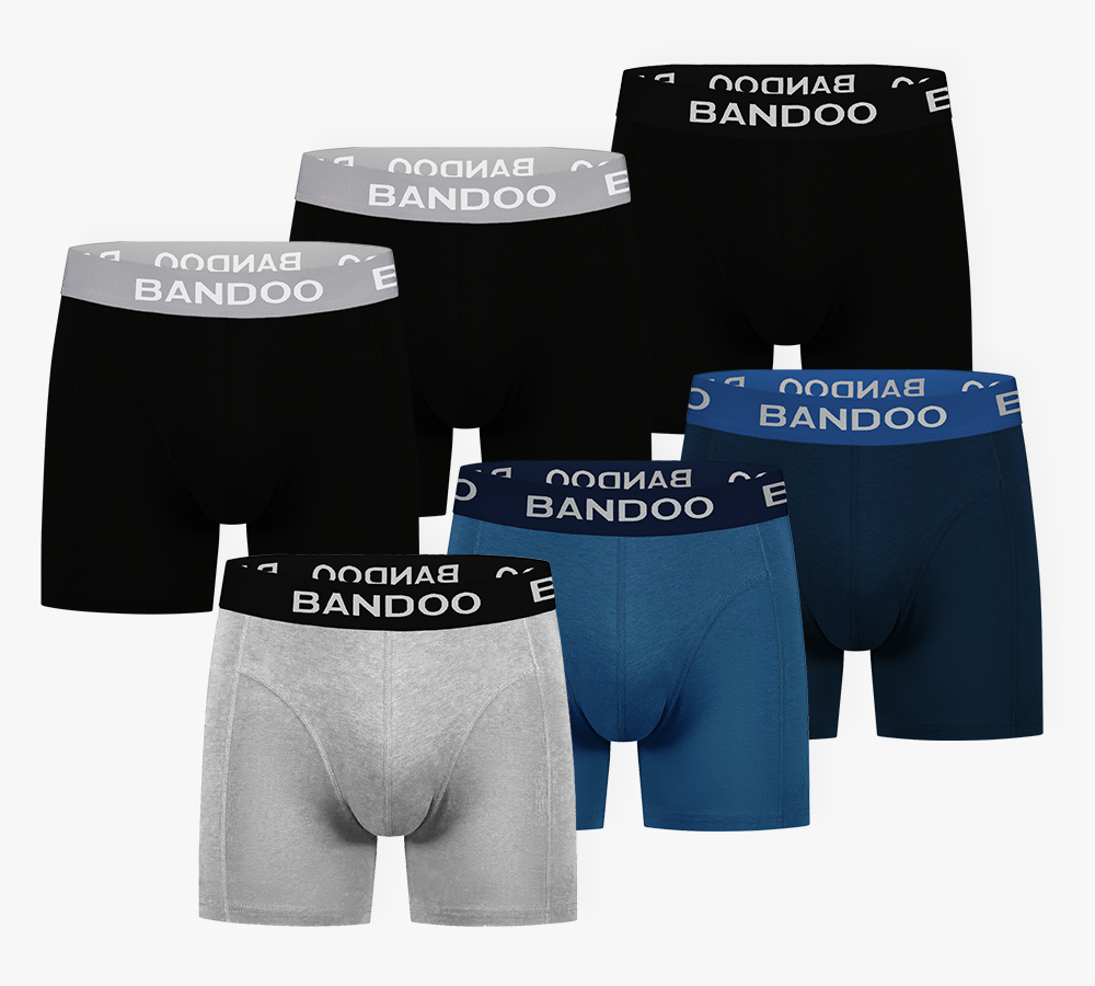 6-Pack Bamboo Boxers – Black + Grey + Navy Blue (Everyday Mix)