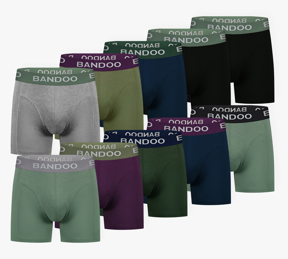 10-Pack Bamboo Boxers – Black + Olive Green + Purple + Army Green (Midnight Core)