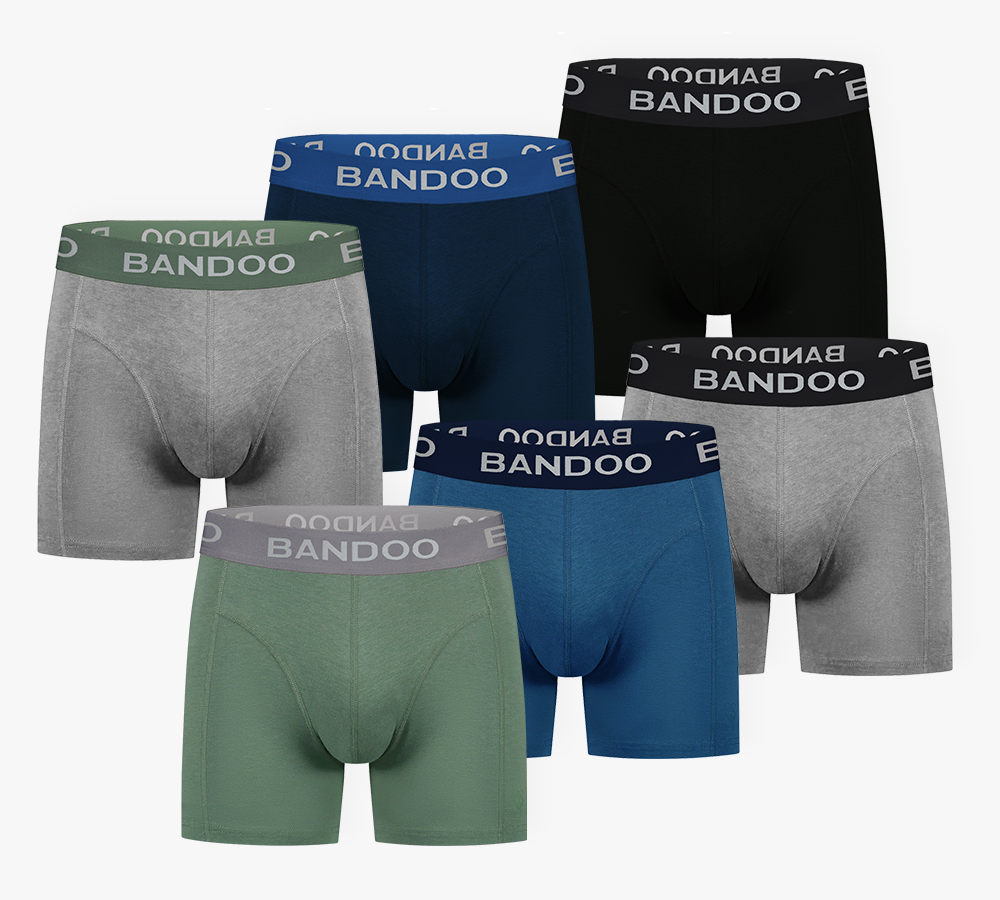 6-Pack Bamboo Boxers – Black + Navy Blue + Grey (Neutral Core)
