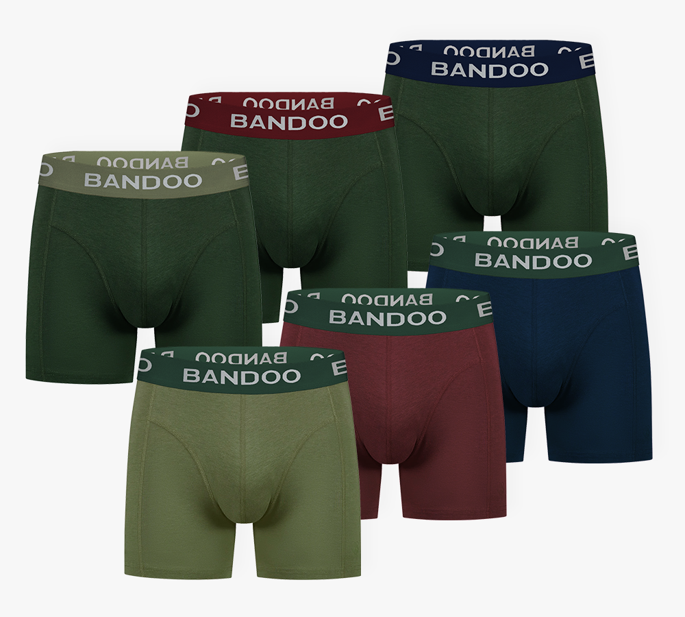 6-Pack Bamboo Boxers – Olive Green + Burgundy + Navy Blue (Outdoor Edition)