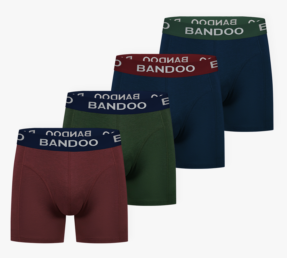 4-Pack Bamboo Boxers – Navy Blue + Burgundy + Army Green (Signature Deep Tones)